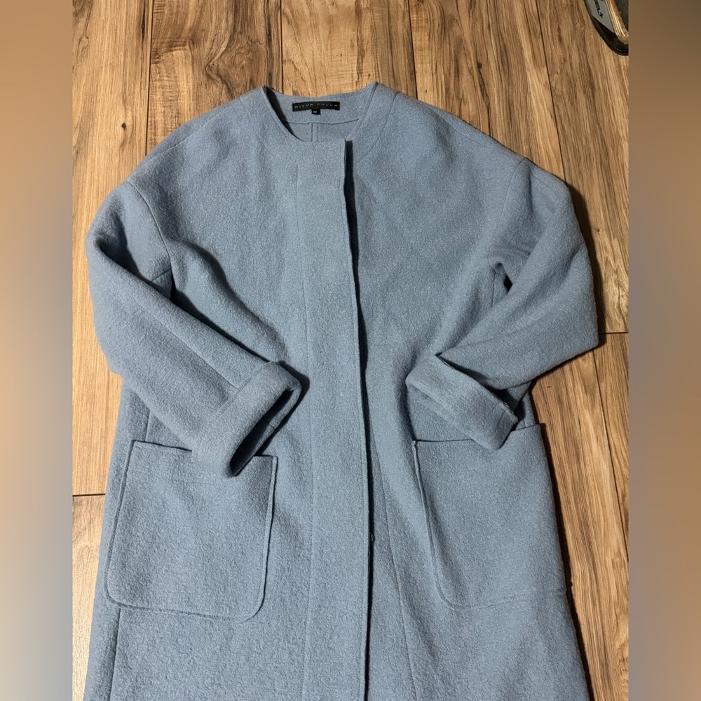 Ritva Falla Light Blue Women's button down 100% Wool Coat. Size XS. - Picture 5 of 7